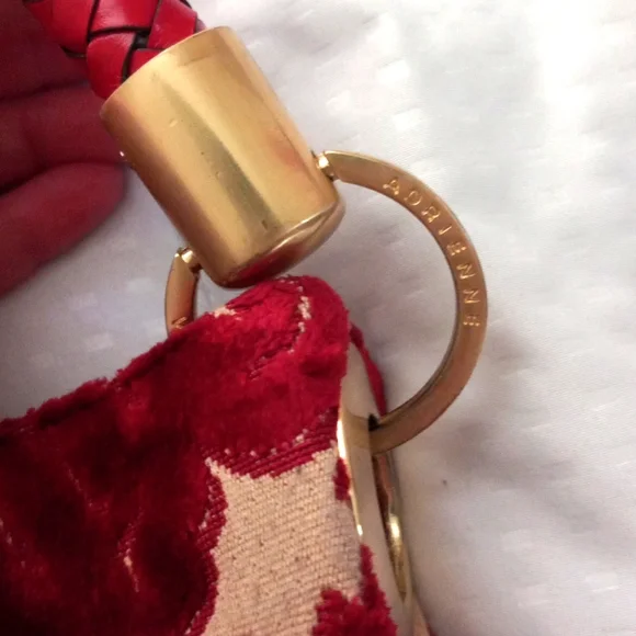 EUC Adrienne Vitadinni Velvet Floral Pattern Handbag in Wine, Cream and Gold - Picture 2 of 6